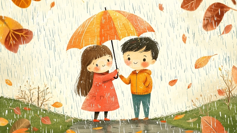 高清大图下载【趣麦麦图】秋天雨中情侣