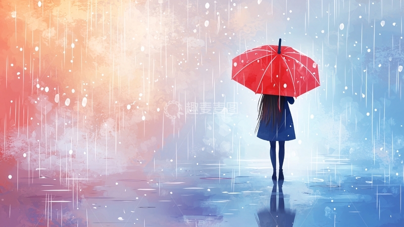 高清大图下载【趣麦麦图】雨中女孩红伞