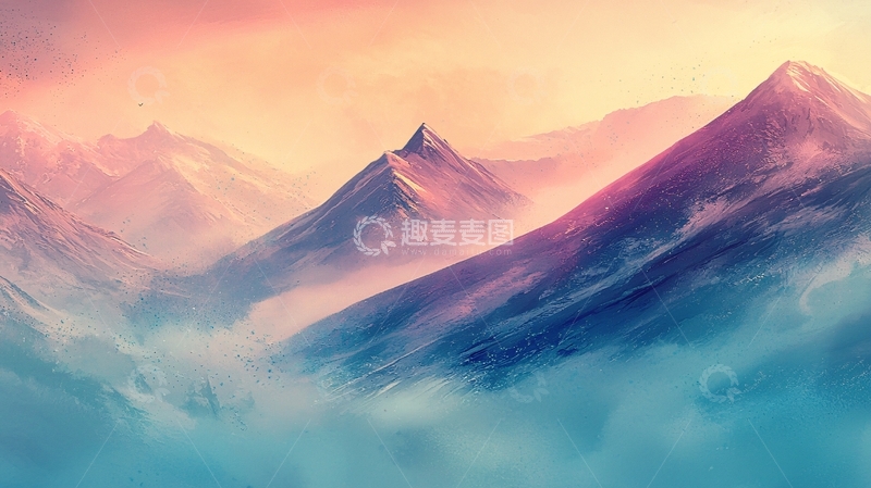 高清大图下载【趣麦麦图】梦幻粉色山峰云海日出