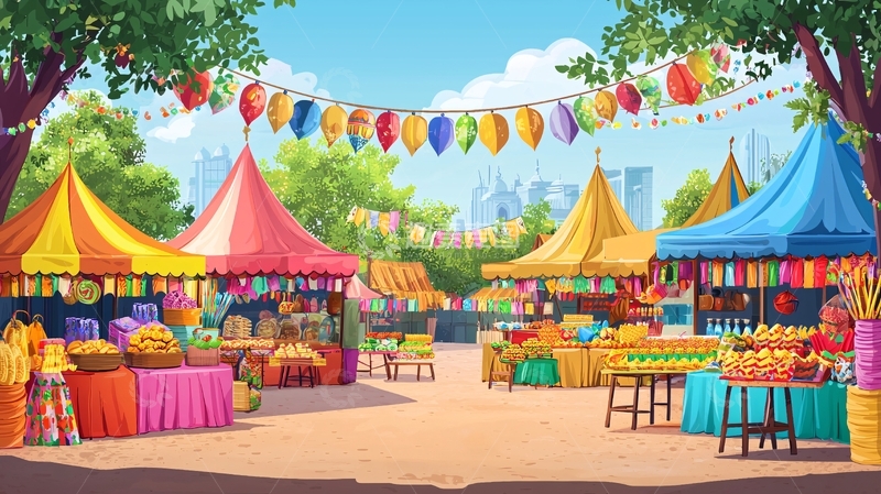 高清大图下载【趣麦麦图】卡通风格集市