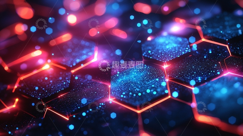 高清大图下载【趣麦麦图】科技感蓝色紫色光晕六边形