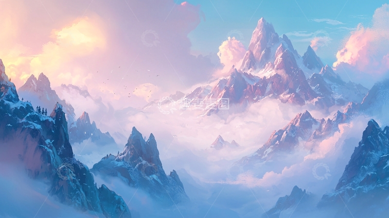 高清大图下载【趣麦麦图】梦幻雪山云海日出