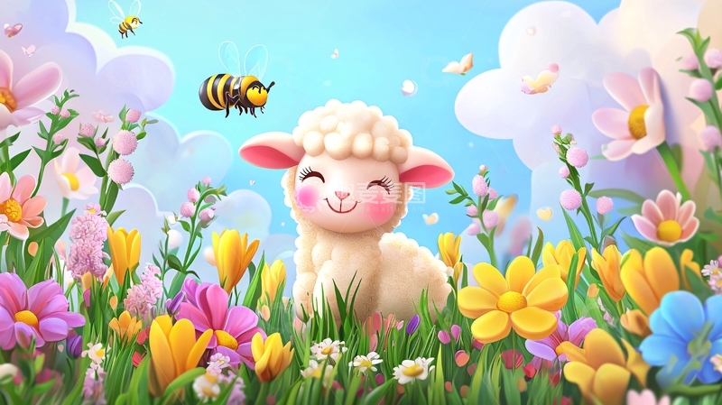 高清大图下载【趣麦麦图】可爱小羊花田