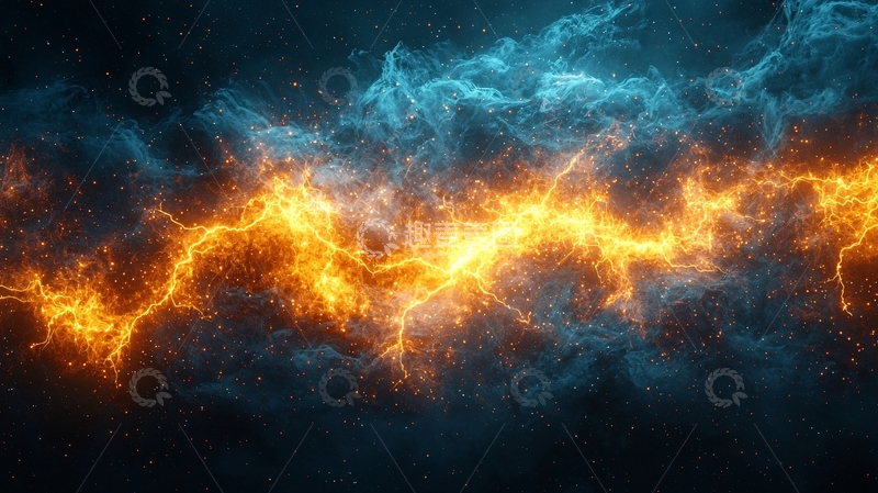 高清大图下载【趣麦麦图】金色闪电穿梭于蓝黑云层中