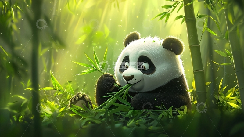 高清大图下载【趣麦麦图】卡通熊猫吃竹子