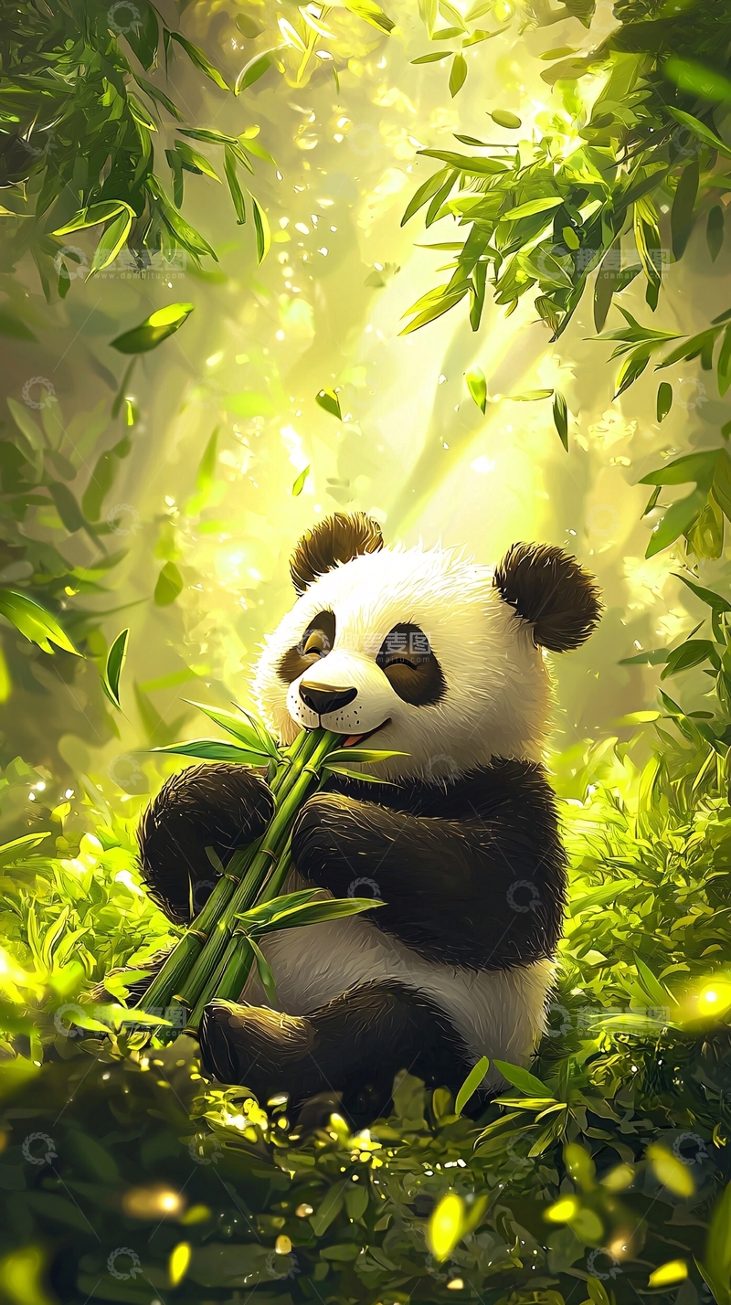 高清大图下载【趣麦麦图】可爱熊猫吃竹子