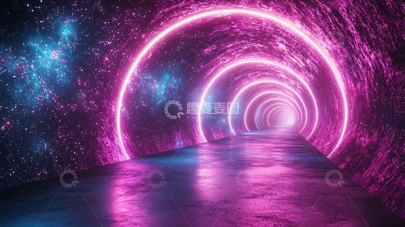 高清大图下载【趣麦麦图】粉色霓虹灯隧道