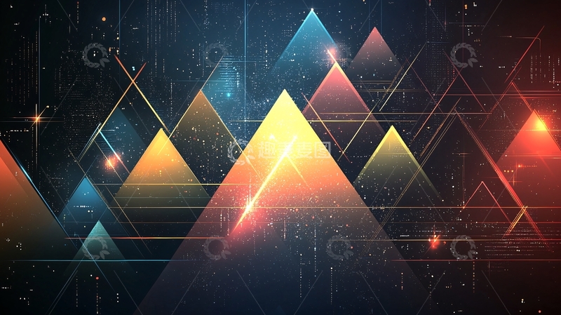 高清大图下载【趣麦麦图】抽象三角形发光科技背景