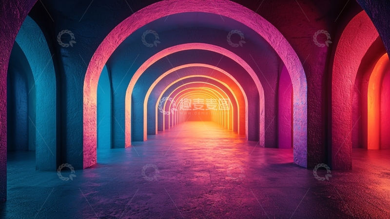 高清大图下载【趣麦麦图】发光的拱形隧道