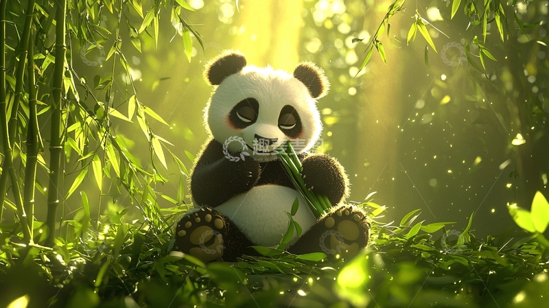 高清大图下载【趣麦麦图】可爱熊猫吃竹子