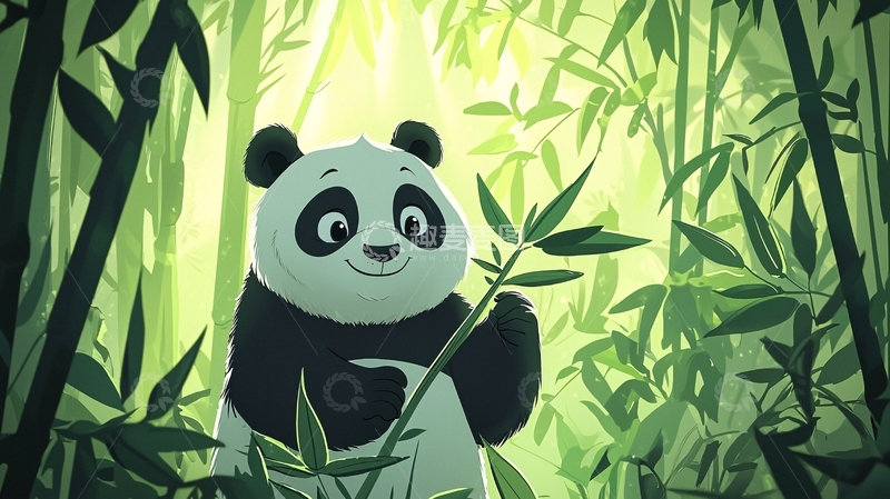 高清大图下载【趣麦麦图】卡通熊猫吃竹子