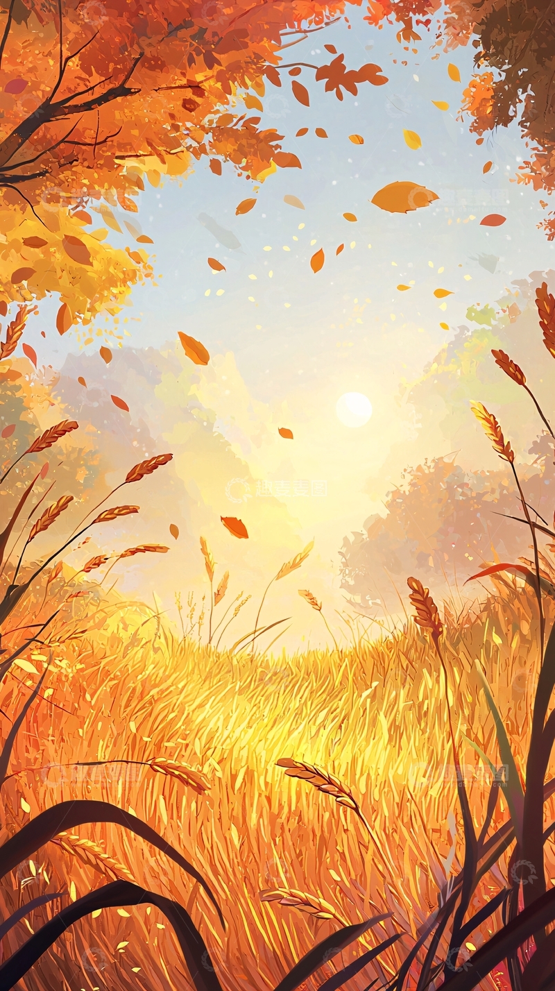 高清大图下载【趣麦麦图】秋日暖阳下的金色田野