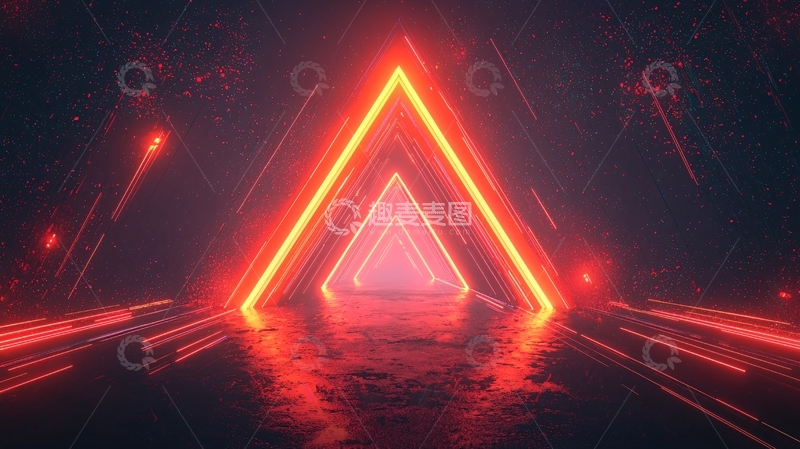 高清大图下载【趣麦麦图】红色霓虹灯三角形背景