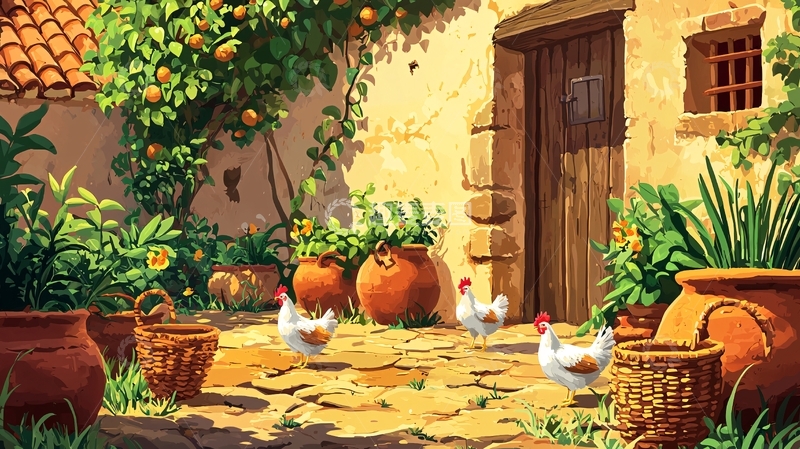 高清大图下载【趣麦麦图】阳光下的乡间庭院