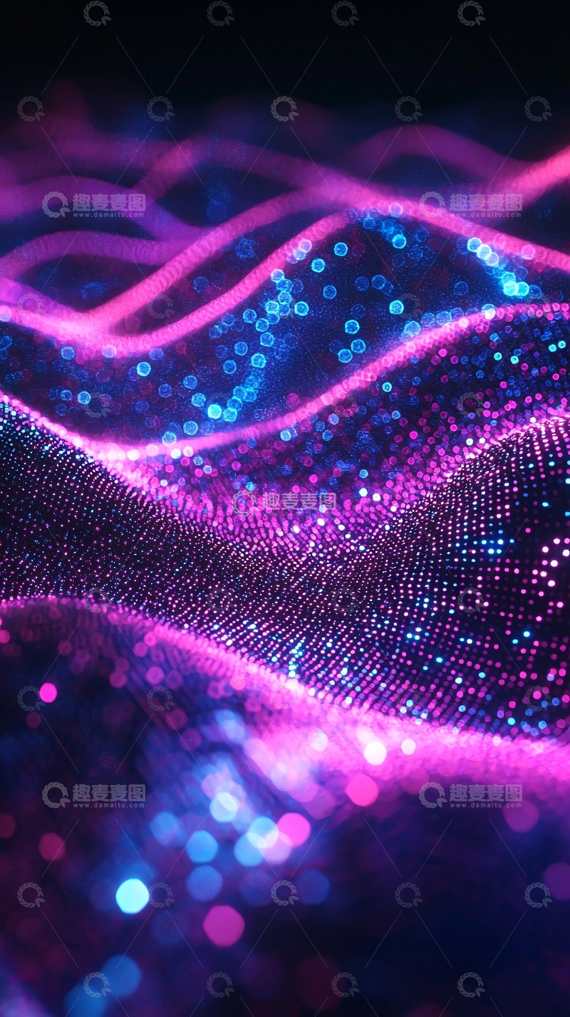 高清大图下载【趣麦麦图】抽象紫色蓝色波浪点阵图