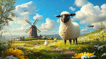 田园风光卡通羊