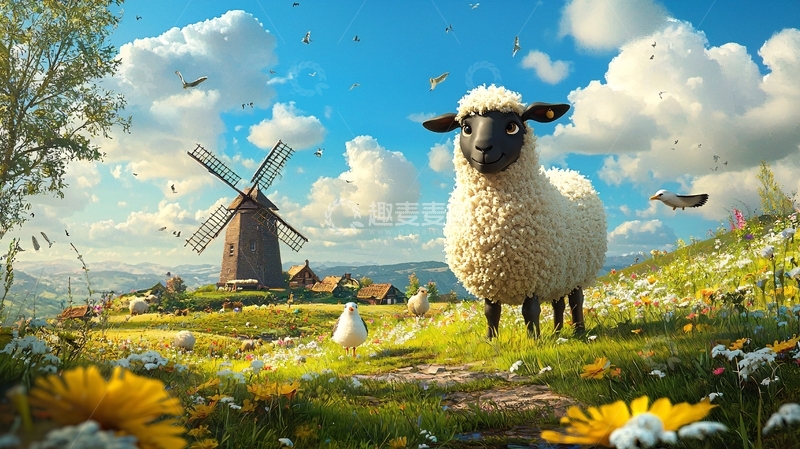 高清大图下载【趣麦麦图】田园风光卡通羊