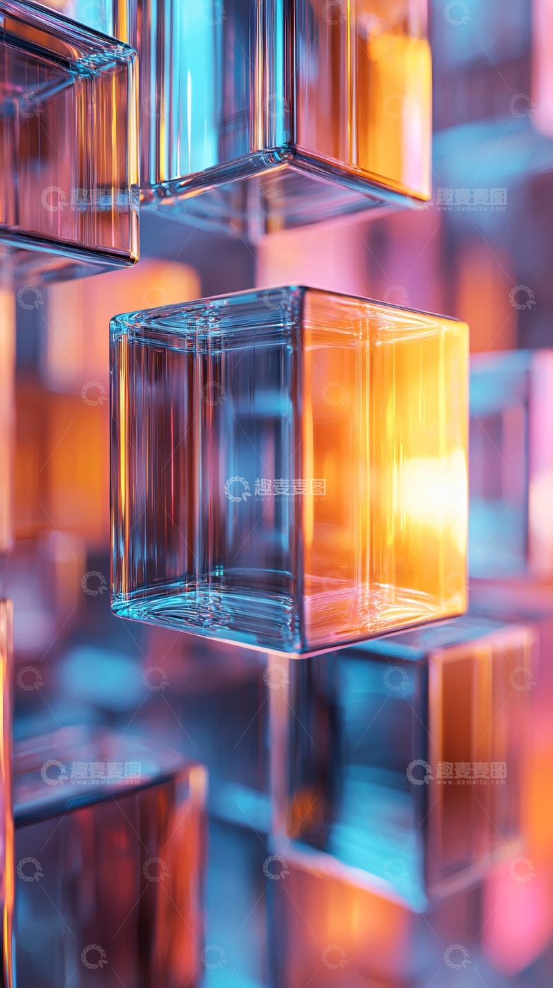 高清大图下载【趣麦麦图】透明立方体发光背景