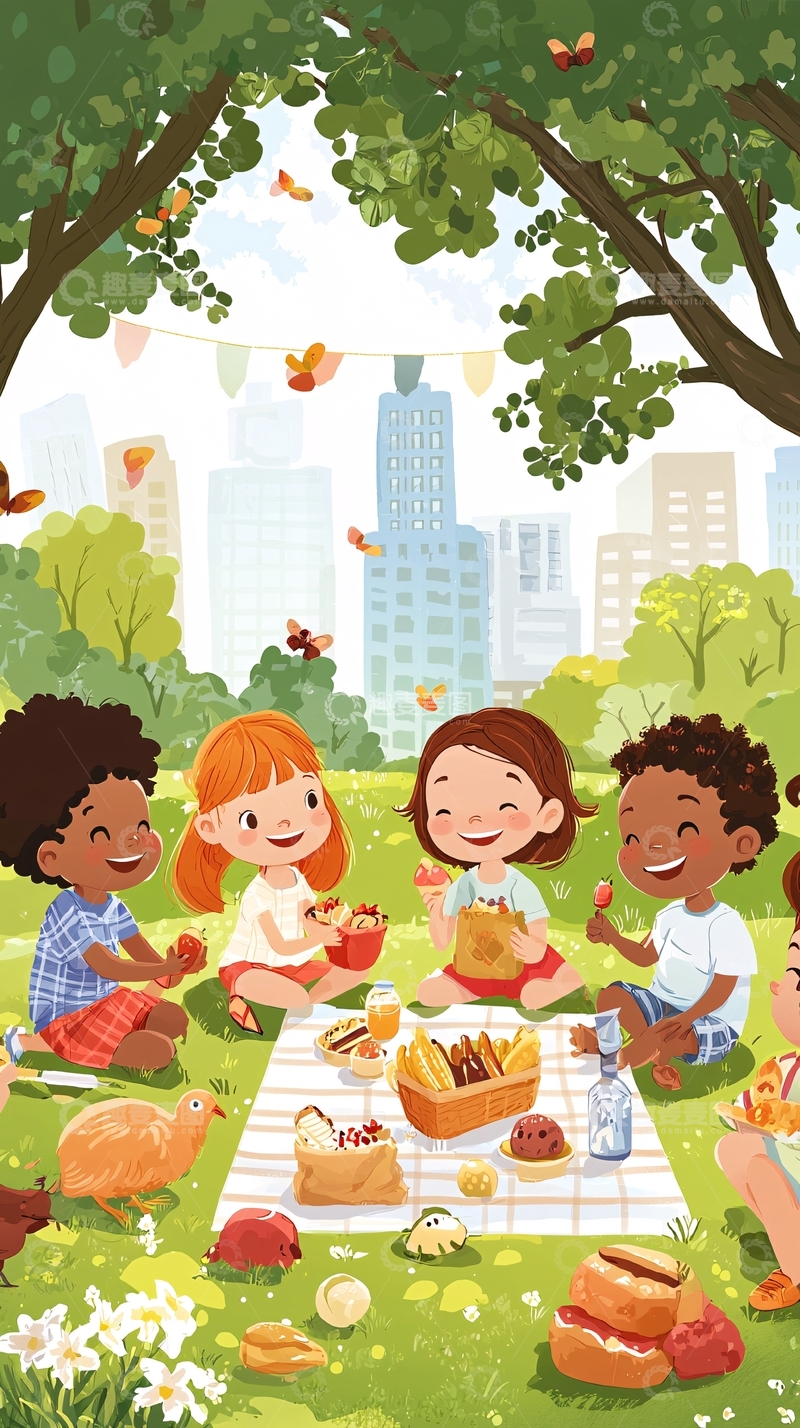 高清大图下载【趣麦麦图】公园野餐快乐儿童