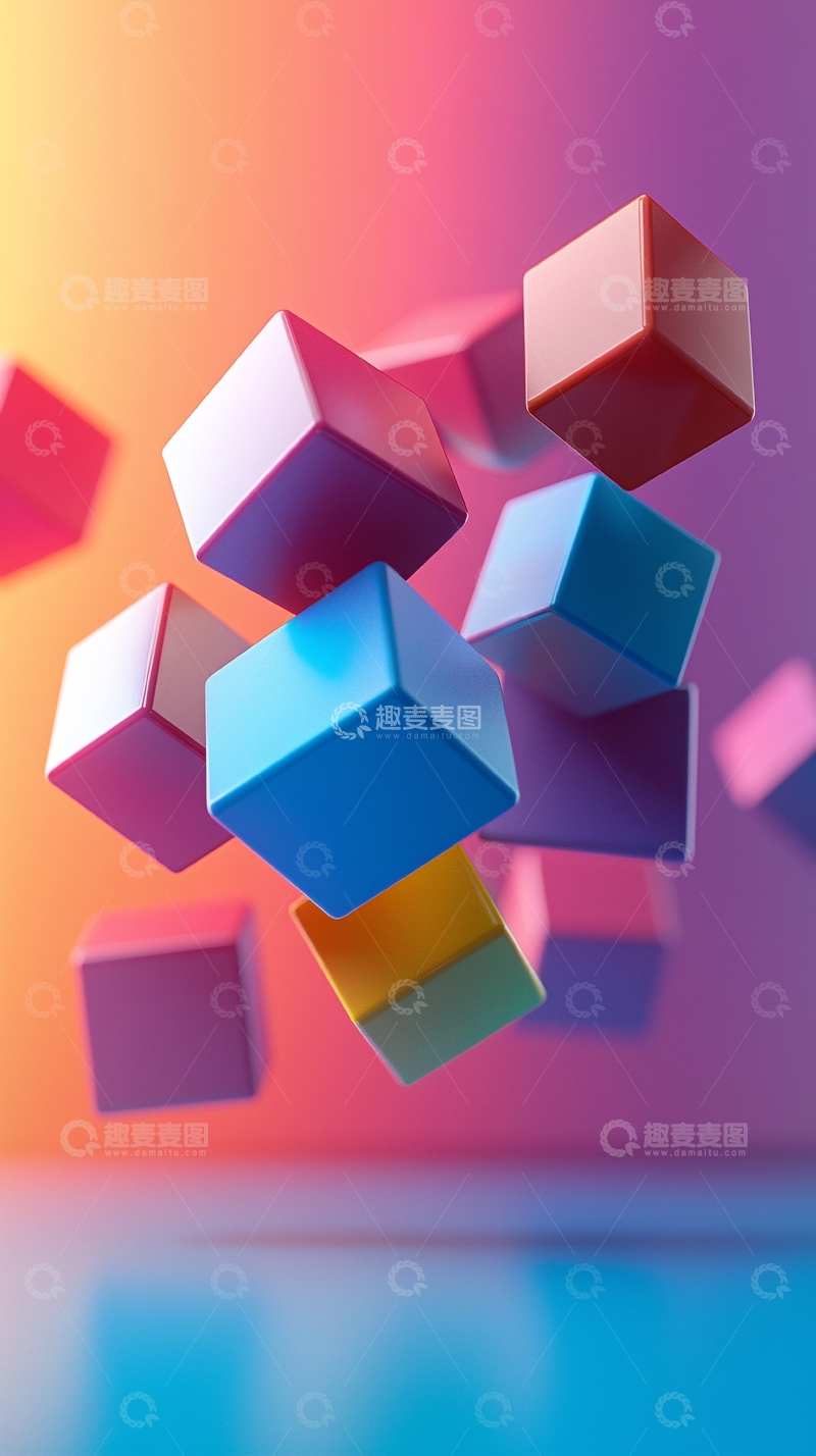 高清大图下载【趣麦麦图】彩色方块漂浮