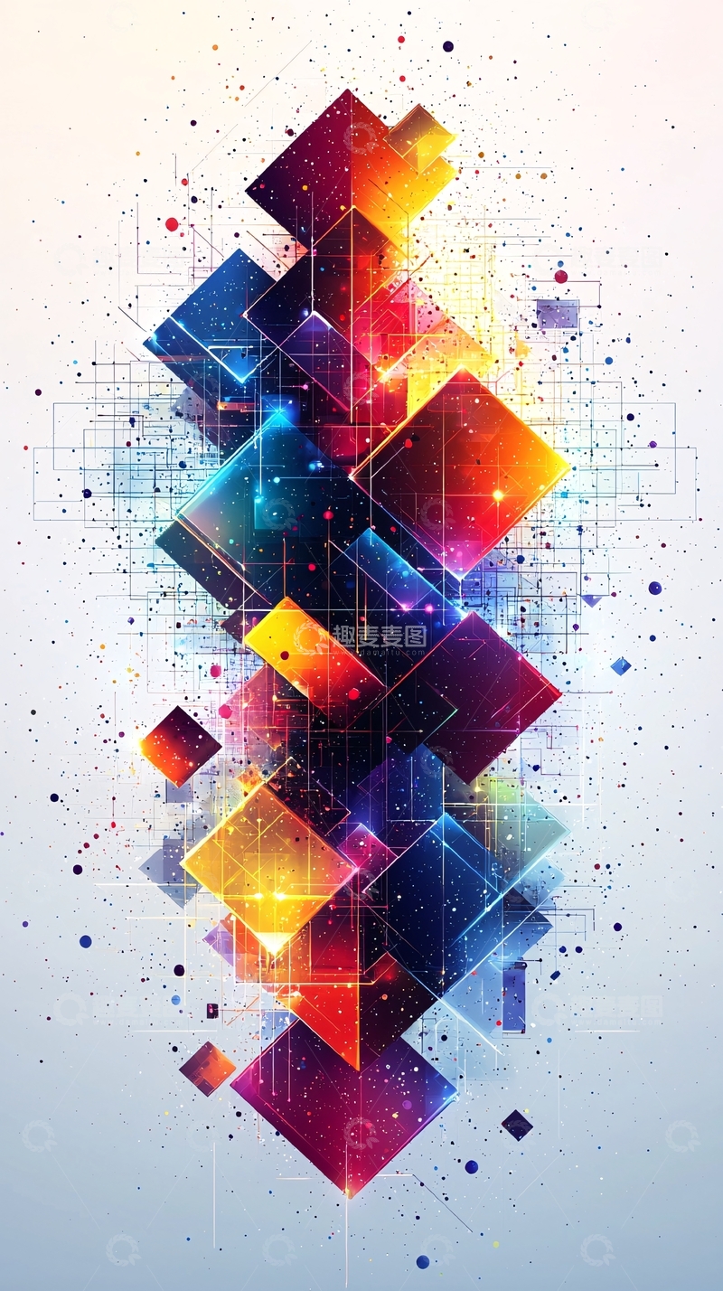 高清大图下载【趣麦麦图】彩色几何体堆叠