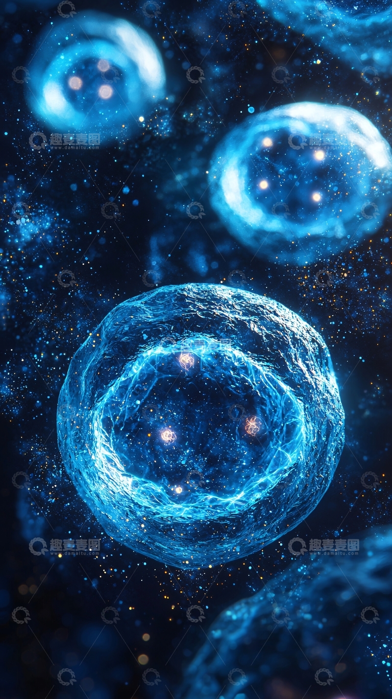 高清大图下载【趣麦麦图】蓝色细胞发光微观结构