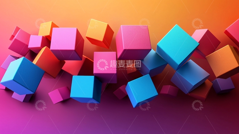高清大图下载【趣麦麦图】彩色立方体漂浮