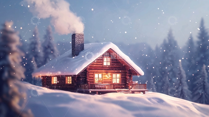 高清大图下载【趣麦麦图】雪夜木屋