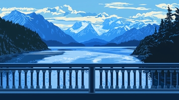 蓝色山脉湖泊景色