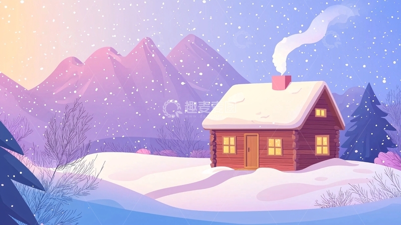 高清大图下载【趣麦麦图】雪山下的温暖小屋