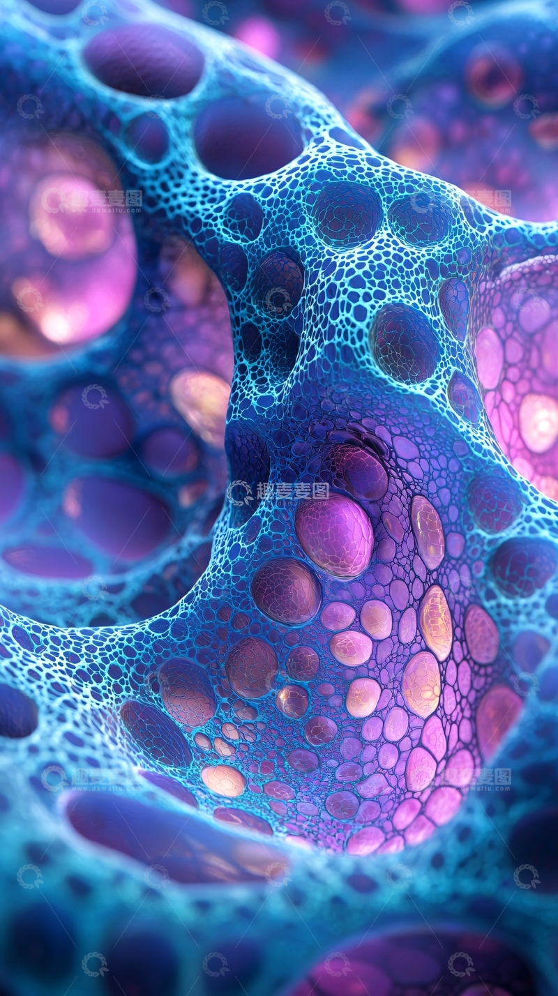 高清大图下载【趣麦麦图】蓝色紫色抽象细胞结构