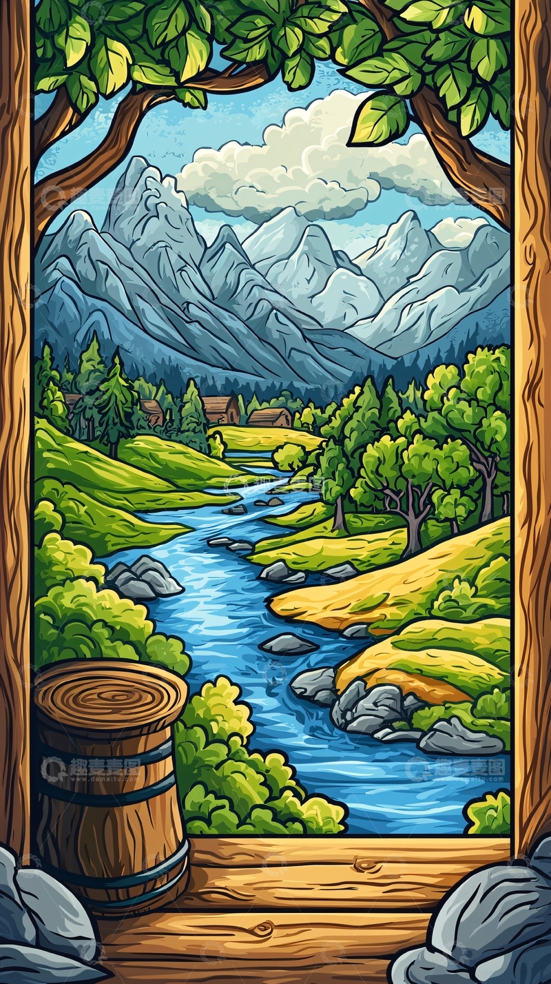 高清大图下载【趣麦麦图】山川河流田园风景画