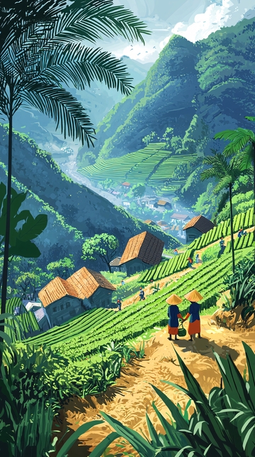 山谷梯田茶园风景