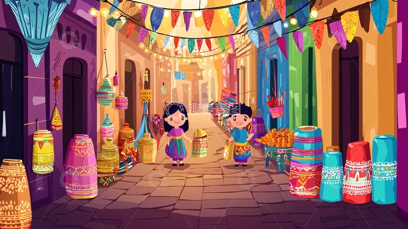 高清大图下载【趣麦麦图】色彩缤纷的印度街景