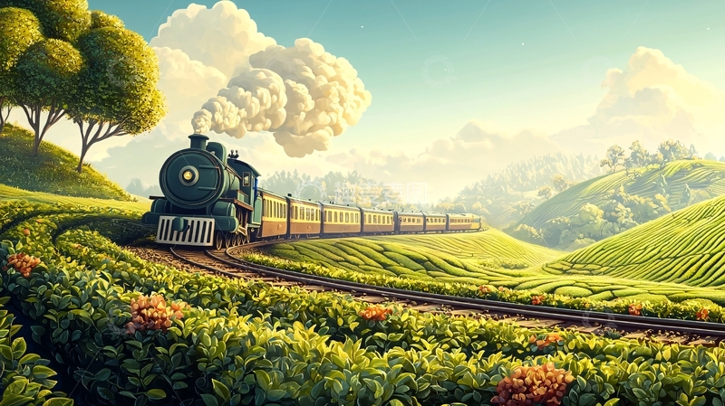 高清大图下载【趣麦麦图】蒸汽火车田园风光