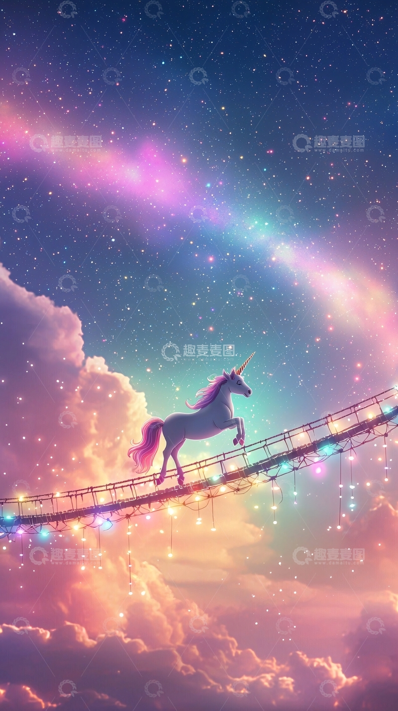 高清大图下载【趣麦麦图】梦幻独角兽星空桥梁