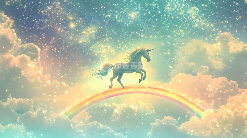 高清大图下载【趣麦麦图】梦幻独角兽彩虹星空