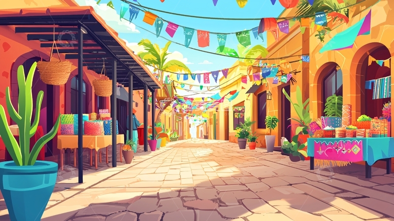 高清大图下载【趣麦麦图】色彩鲜艳的墨西哥街道