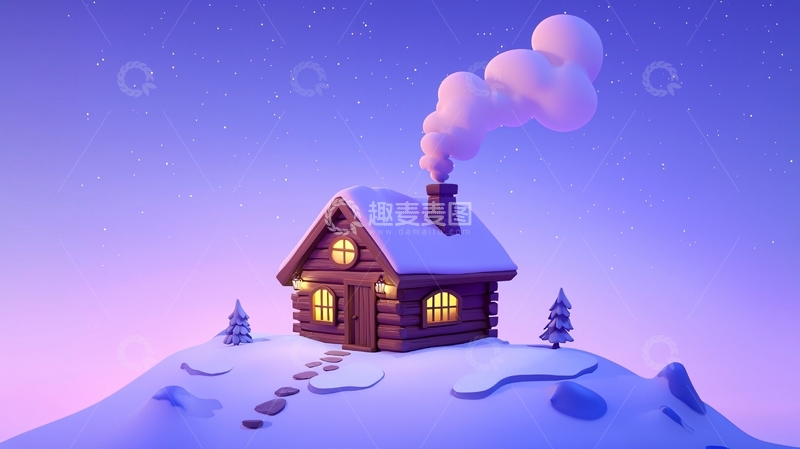 高清大图下载【趣麦麦图】雪山上的木屋