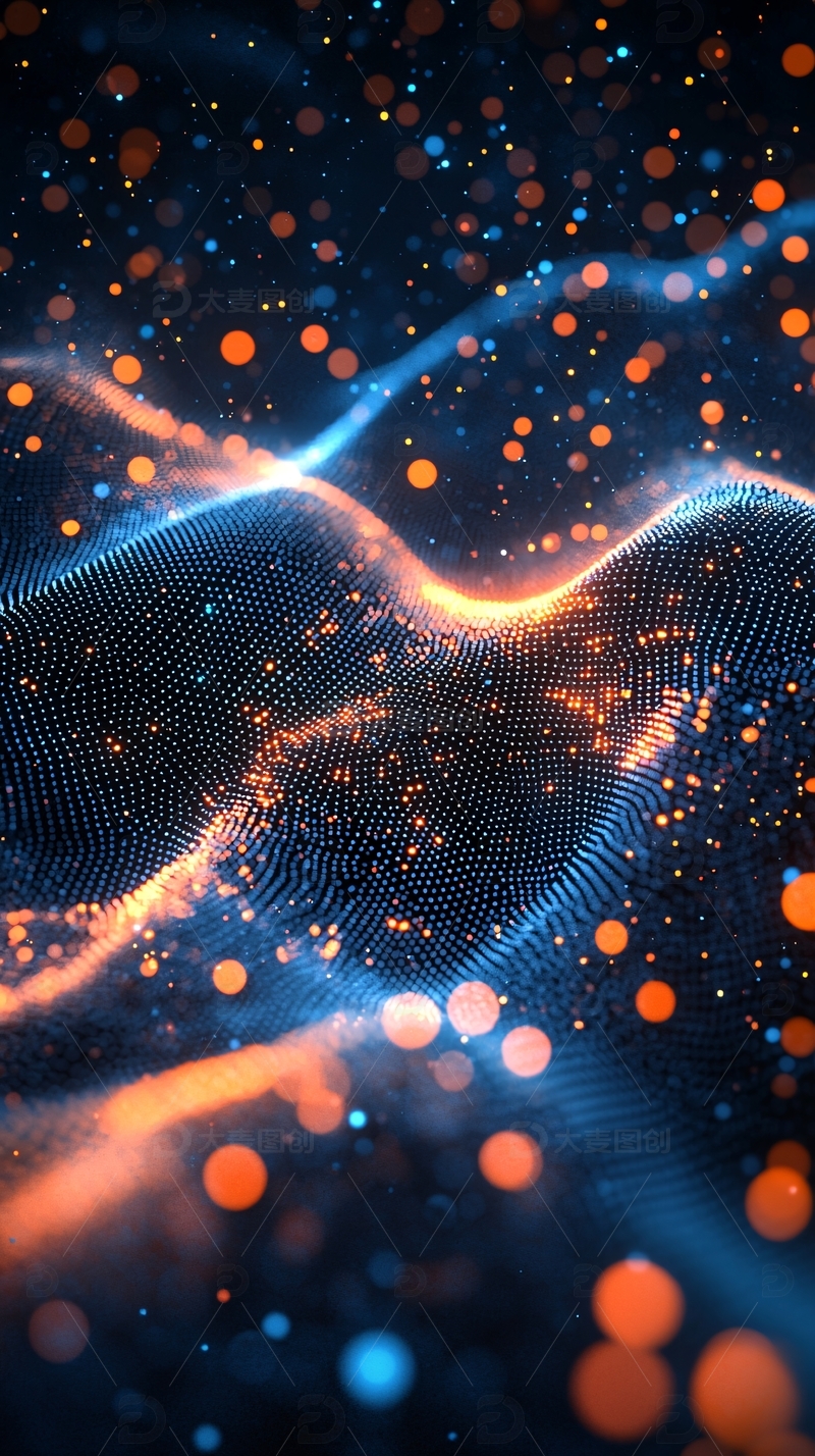 高清大图下载【趣麦麦图】蓝色和橙色粒子波