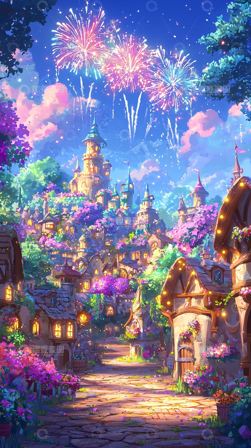 高清大图下载【趣麦麦图】梦幻城堡烟火小镇