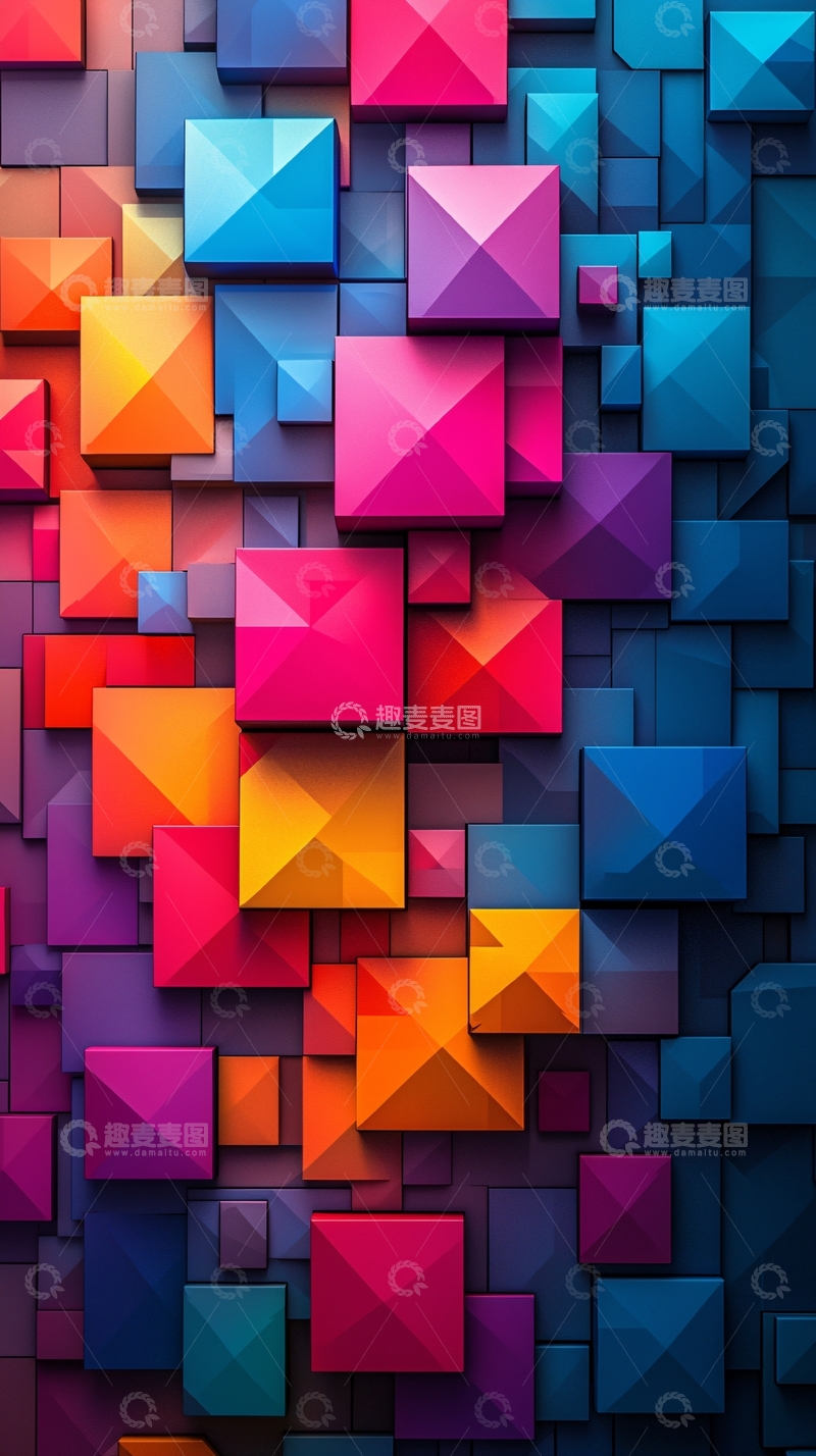 高清大图下载【趣麦麦图】彩色几何方块背景