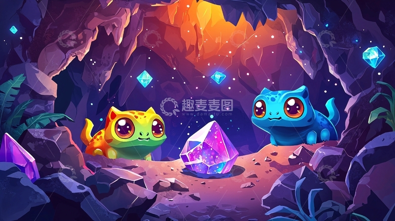 高清大图下载【趣麦麦图】卡通洞穴奇幻宝石