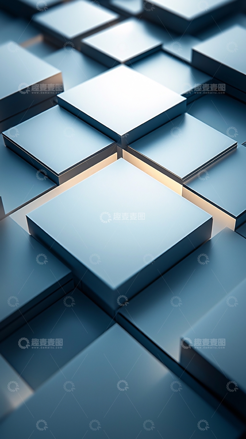 高清大图下载【趣麦麦图】蓝色金属方块堆叠