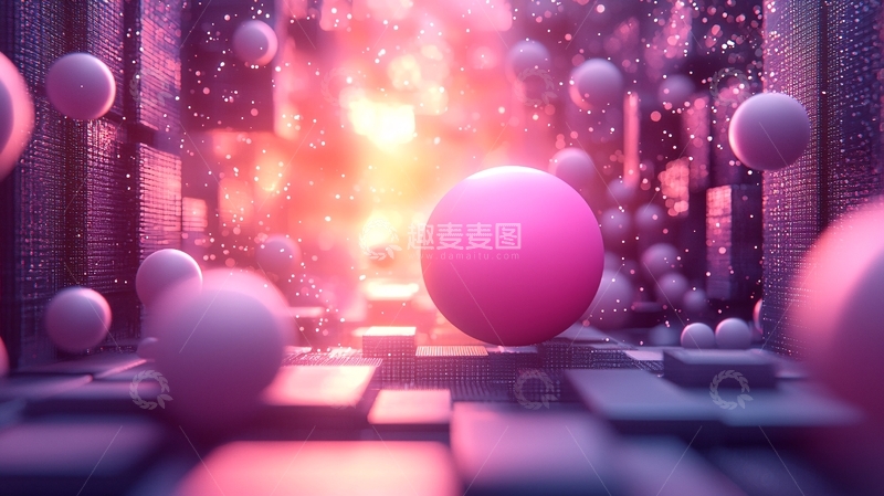 高清大图下载【趣麦麦图】粉色球体漂浮空间