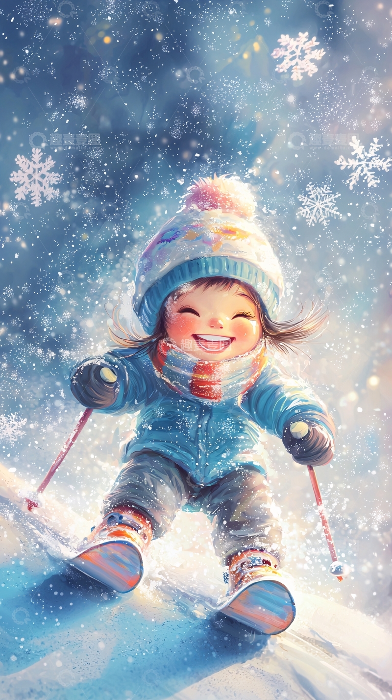 高清大图下载【趣麦麦图】可爱女孩滑雪