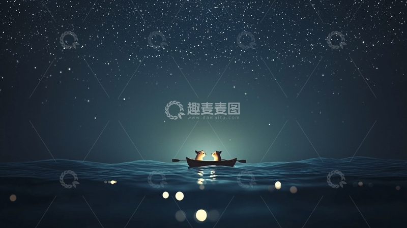 高清大图下载【趣麦麦图】星空下的小船