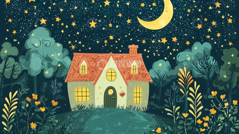 高清大图下载【趣麦麦图】星空下的房子