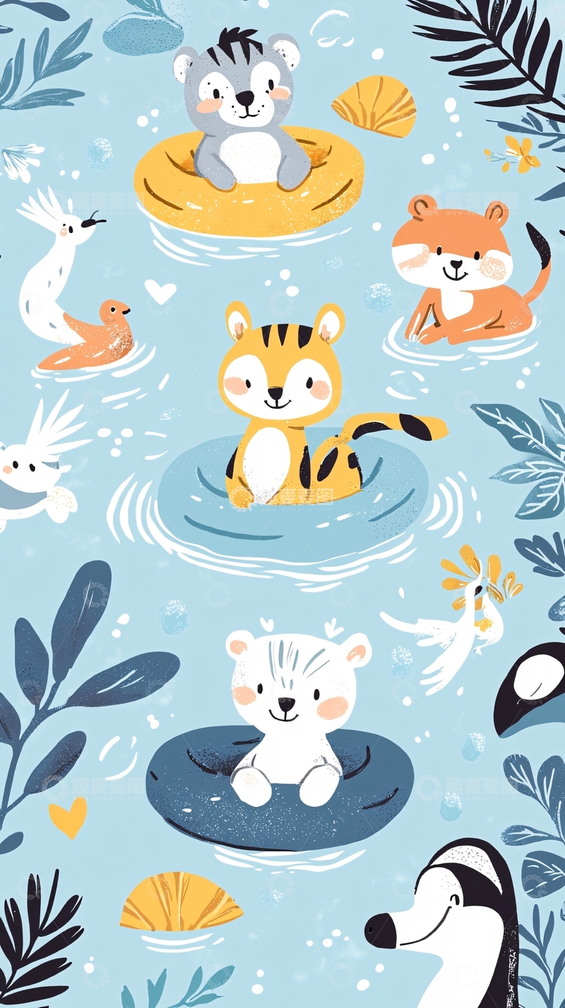 高清大图下载【趣麦麦图】卡通动物游泳圈