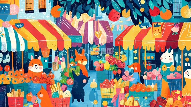 高清大图下载【趣麦麦图】卡通动物集市